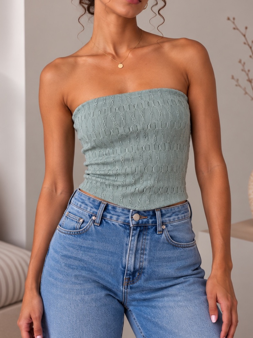 Bear Dance Sage Green Strapless Knit Tube Camisole